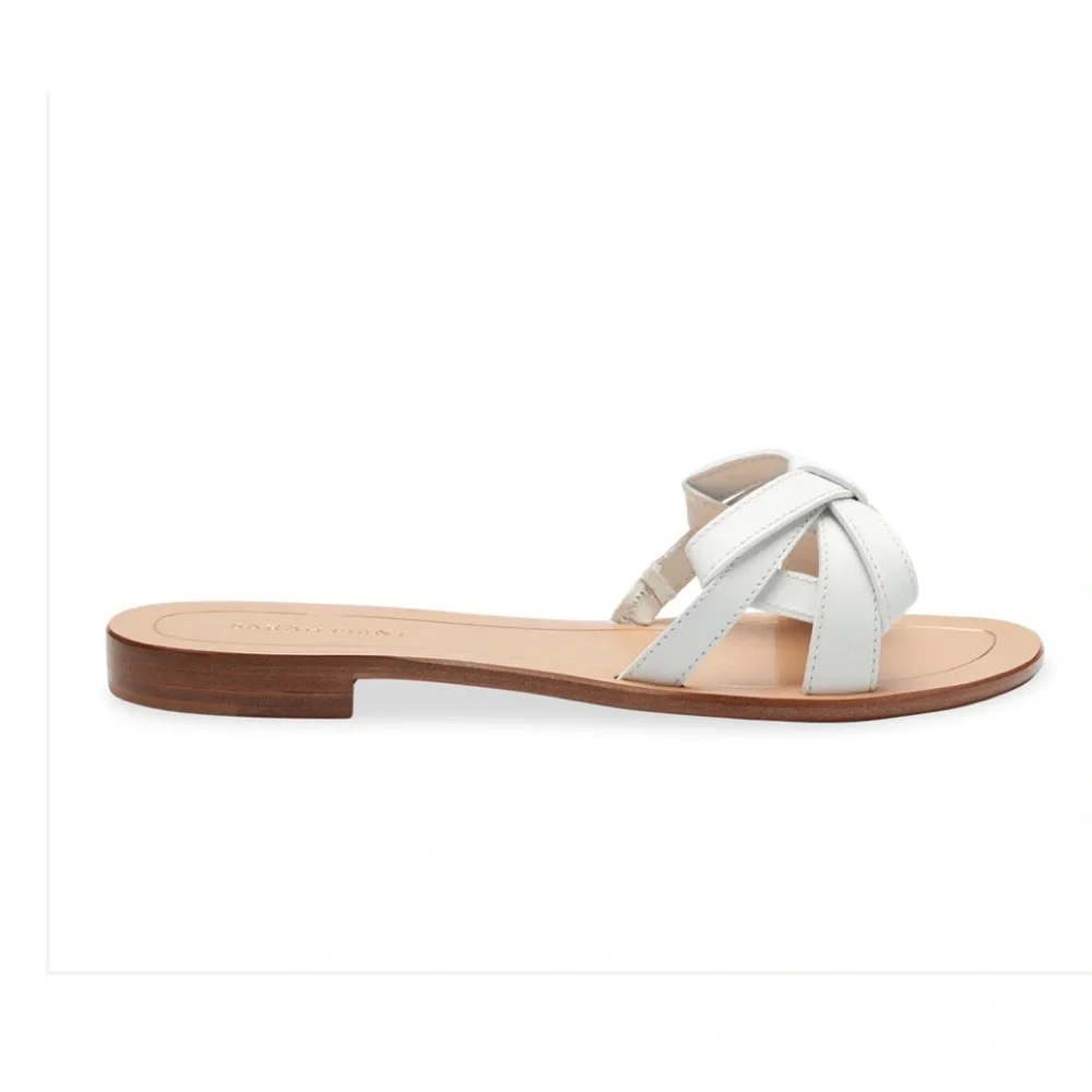 NEW SARAH FLINT Mrjana Italian White Leather Bow Flat Sandals size 40/9-9.5 - Picture 2 of 6